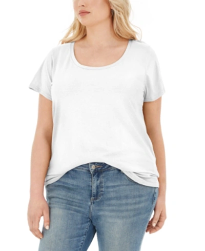 Aveto Trendy Plus Size Scoop-neck T-shirt In Bright White