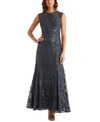R & M Richards Plus Size Sequin Lace Gown In Charcoal Gray