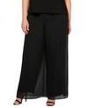 Alex Evenings Plus Size Straight-leg Overlay Pants In Black