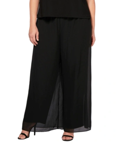 Alex Evenings Plus Size Straight-leg Overlay Pants In Black