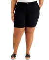 Style & Co Plus Size Cuffed Denim Bermuda Shorts, Created For Macy's In Deep Black