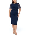 Betsy & Adam Plus Size Beaded-sleeve Dress In Navy Silver