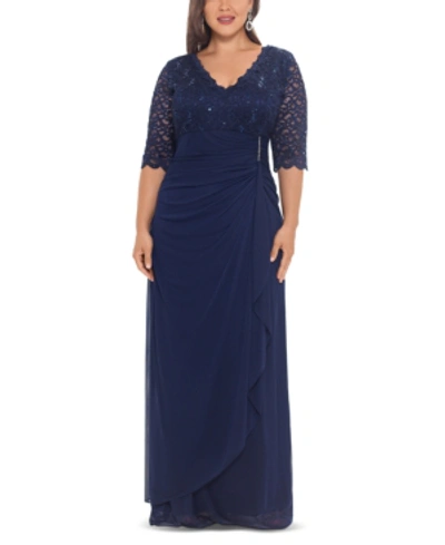 Betsy & Adam B & A By  Plus Size V-neck Gown In Navy