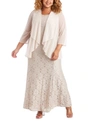 R & M Richards Plus Size Gown & Sheer Overlay In Champagne
