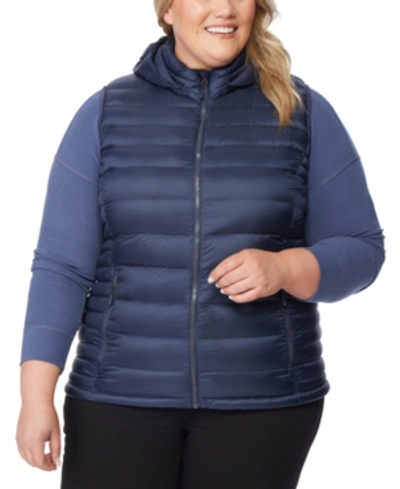 32 Degrees Plus Size Hooded Packable Water-resistant Puffer Vest, Created For Macy's In Navy Night