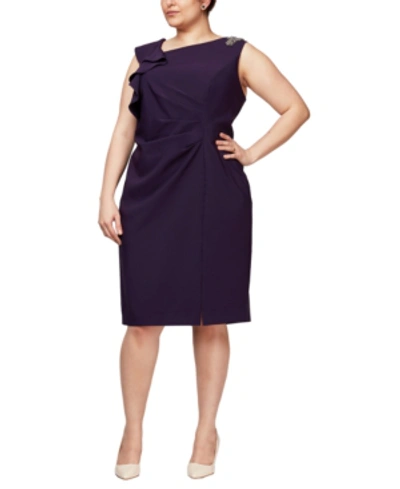 Sl Fashions Plus Size Embellished Ruffle Dress In Plum