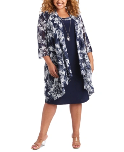 R & M Richards Plus Size Mesh Jacket & Dress In Navy