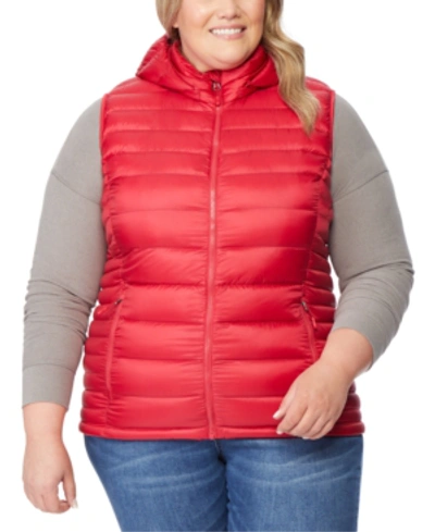 32 Degrees Plus Size Hooded Packable Water-resistant Puffer Vest, Created For Macy's In Carmine Red
