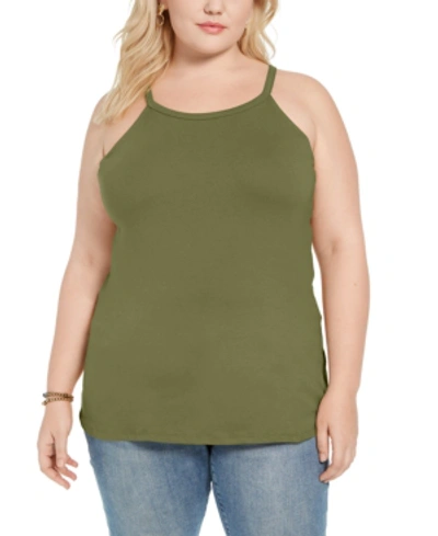 Aveto Trendy Plus Size Halter Tank Top In Olive