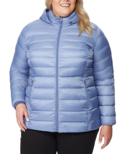 32 Degrees Plus Size Packable Down Hooded Puffer Coat, Created For Macy's In Colony Blue