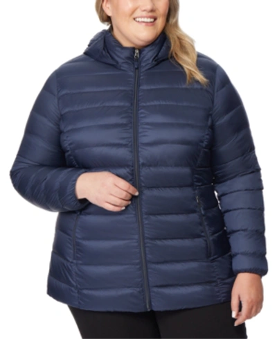 32 Degrees Plus Size Packable Down Hooded Puffer Coat, Created For Macy's In Navy Night