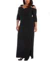 R & M Richards Plus Size Embellished Cold-shoulder Gown In Black
