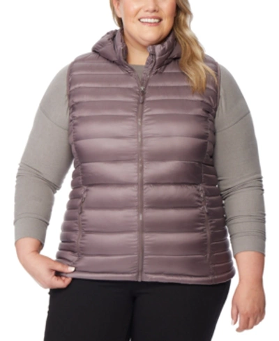 32 Degrees Plus Size Hooded Packable Water-resistant Puffer Vest, Created For Macy's In Sparrow Pearl