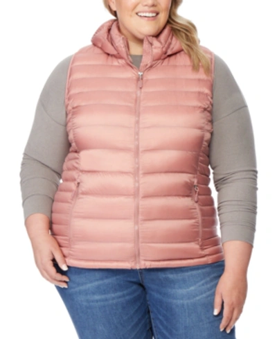 32 Degrees Plus Size Hooded Packable Water-resistant Puffer Vest, Created For Macy's In Copper Mule