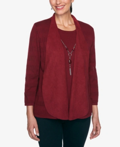 Alfred Dunner Women's Plus Size Madison Avenue Pointelle Two For One Sweater In Dark Red