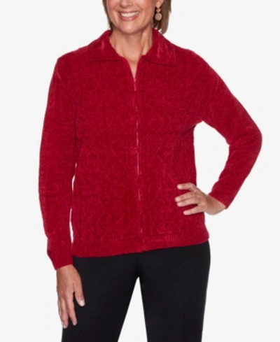 Alfred Dunner Women's Plus Size Classics Zip Chenille Cardigan In Red