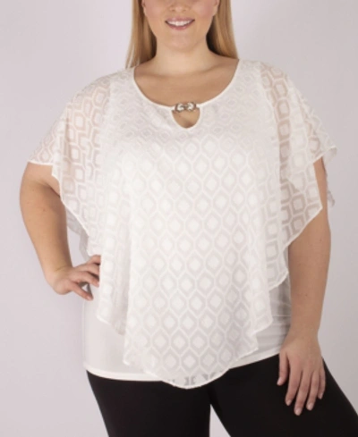 Ny Collection Women's Plus Size Geometric Poncho In White