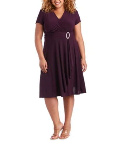 R & M Richards Plus Size Cascade Dress In Plum