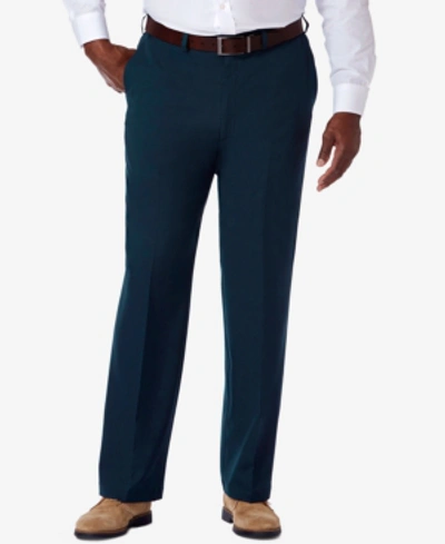 Haggar Men's Big & Tall Cool 18 Pro Classic-fit Expandable Waist Flat Front Stretch Dress Pants In Navy