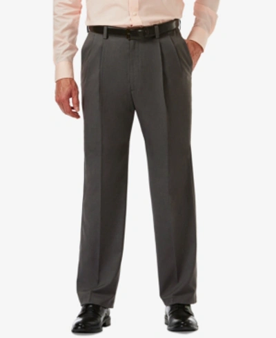 Haggar Men's Cool 18 Pro Classic-fit Expandable Waist Pleated Stretch Dress Pants In Charcoal Heather