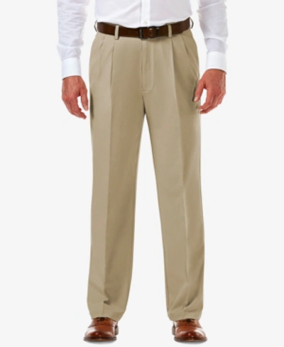 Haggar Men's Cool 18 Pro Classic-fit Expandable Waist Pleated Stretch Dress Pants In Khaki