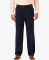 Haggar Men's Cool 18 Pro Classic-fit Expandable Waist Pleated Stretch Dress Pants In Navy