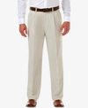 HAGGAR MEN'S COOL 18 PRO CLASSIC-FIT EXPANDABLE WAIST PLEATED STRETCH DRESS PANTS