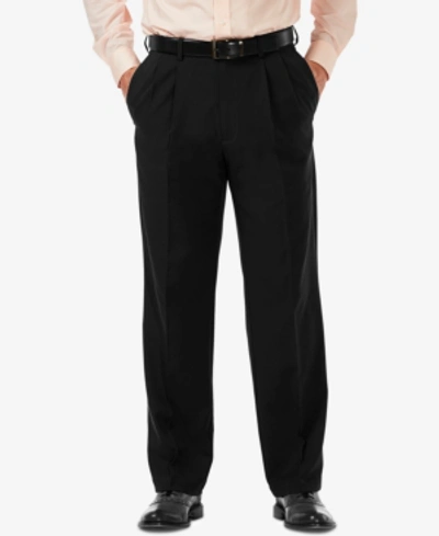 Haggar Men's Cool 18 Pro Classic-fit Expandable Waist Pleated Stretch Dress Pants In Black