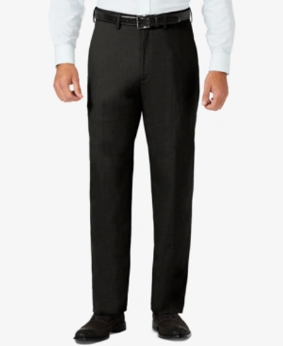 Haggar J.m.  Sharkskin Classic-fit Flat Front Hidden Expandable Waistband Dress Pants In Black