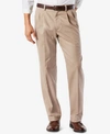 Dockers Men's Signature Lux Cotton Relaxed Fit Pleated Creased Stretch Khaki Pants In Dark Beige