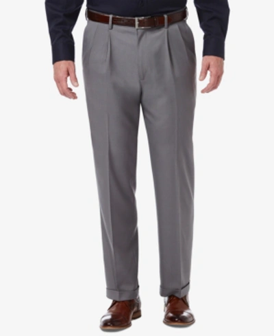 Haggar Men's Big & Tall Premium Comfort Stretch Classic-fit Solid Pleated Dress Pants In Med Grey