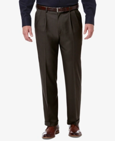 Haggar Men's Premium Comfort Stretch Classic-fit Solid Pleated Dress Pants In Dark Chocolate
