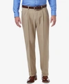 Haggar Men's Big & Tall Premium Comfort Stretch Classic-fit Solid Pleated Dress Pants In Med Khaki