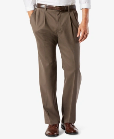 Dockers 346350003 Khaki Pants Men's Brown Stretch Pleated Classic Fit Mcww20 In Medium Brown