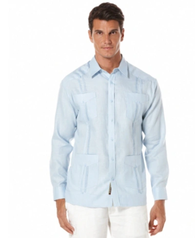 Cubavera Men's 100% Linen Long Sleeve 4 Pocket Guayabera Shirt In Cashmere Blue