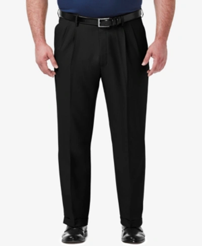 Haggar Men's Big & Tall Premium Comfort Stretch Classic-fit Solid Pleated Dress Pants In Black