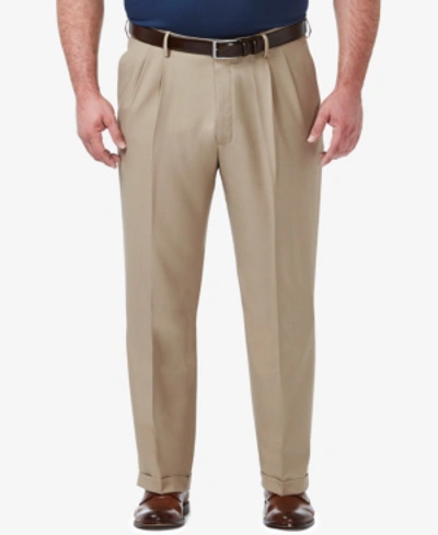 Haggar Men's Big & Tall Premium Comfort Stretch Classic-fit Solid Pleated Dress Pants In Med Khaki