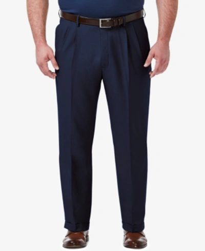 Haggar Men's Big & Tall Premium Comfort Stretch Classic-fit Solid Pleated Dress Pants In Blue