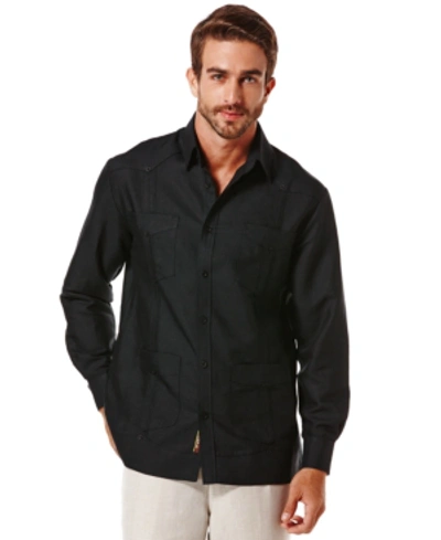 Cubavera Men's 100% Linen Long Sleeve 4 Pocket Guayabera Shirt In Jet Black