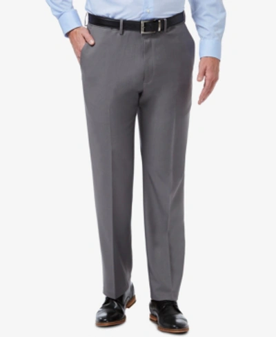 Haggar Men's Premium Comfort Stretch Classic-fit Solid Flat Front Dress Pants In Grey