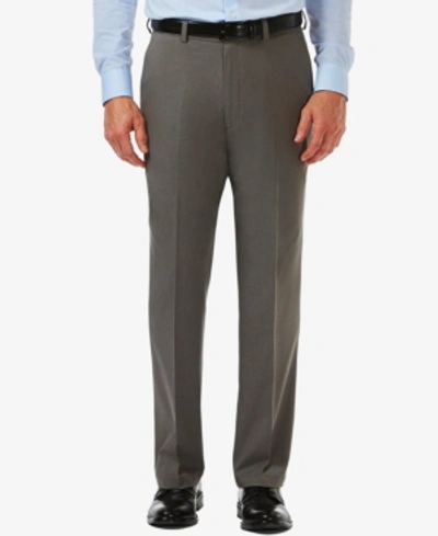 Haggar Men's  Cool 18 Pro Classic-fit Expandable Waist Flat Front Stretch Dress Pants In Heather Grey