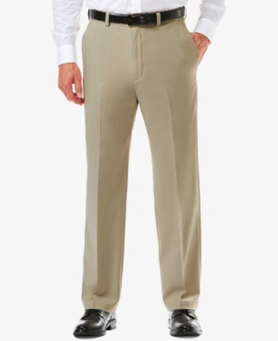 Haggar Men's  Cool 18 Pro Classic-fit Expandable Waist Flat Front Stretch Dress Pants In Khaki