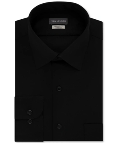 Van Heusen Men's Classic/regular Fit Stretch Wrinkle Free Sateen Dress Shirt In Black