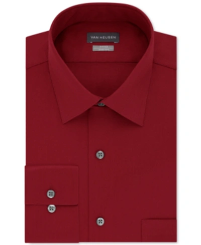 Van Heusen Men's Fitted Stretch Wrinkle Free Sateen Solid Dress Shirt In Red