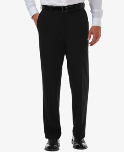 Haggar Men's  Cool 18 Pro Classic-fit Expandable Waist Flat Front Stretch Dress Pants In Black