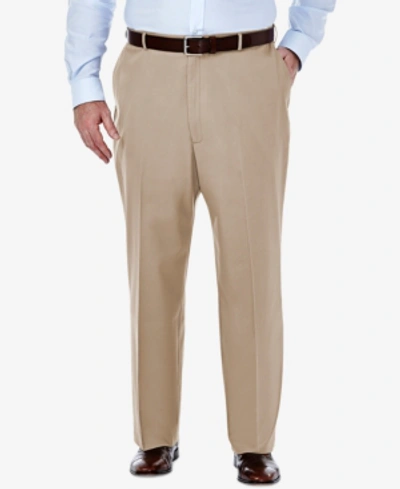 Haggar Men's Big & Tall Premium No Iron Khaki Classic Fit Flat Front Hidden Expandable Waistband Pants In Sand
