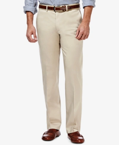 Haggar Men's Premium No Iron Khaki Straight-fit Stretch Flat-front Pants In Sand