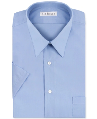 Van Heusen Poplin Solid Short-sleeve Dress Shirt In Cameo Blue