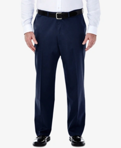 Haggar Men's Big & Tall Premium No Iron Khaki Classic Fit Flat Front Hidden Expandable Waistband Pants In Dark Navy