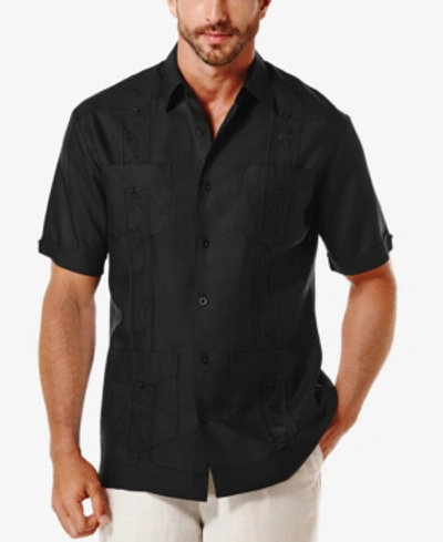Cubavera Short-sleeve Embroidered Guayabera Shirt In Jet Black